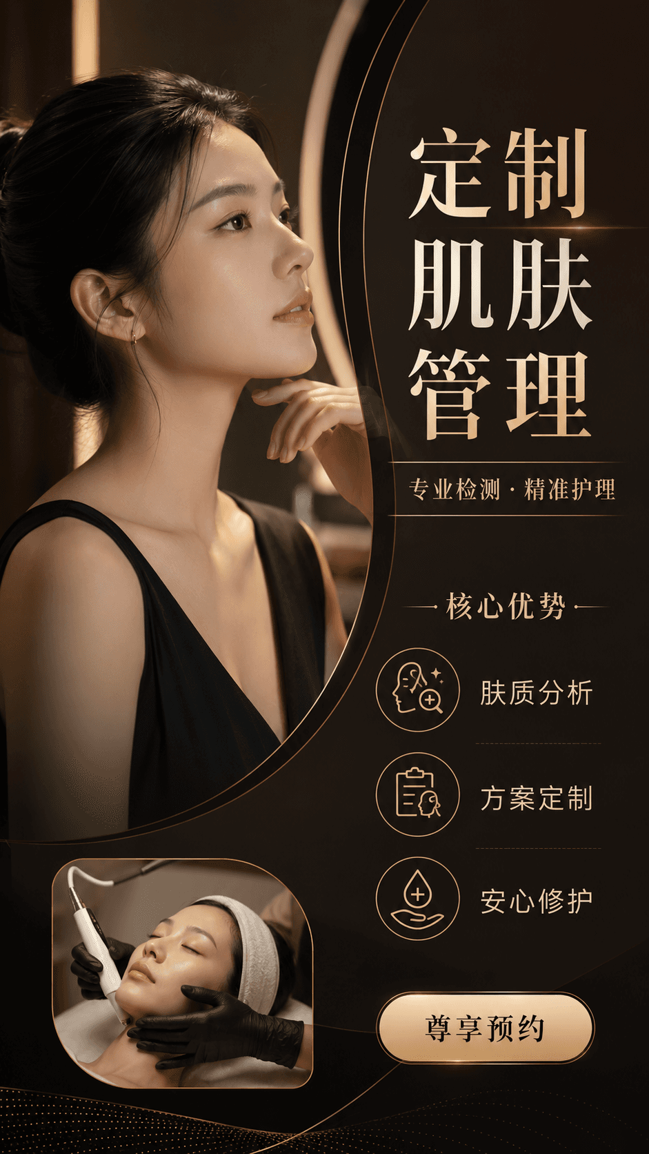 鎏金黑调 · 定制肌肤管理模板预览